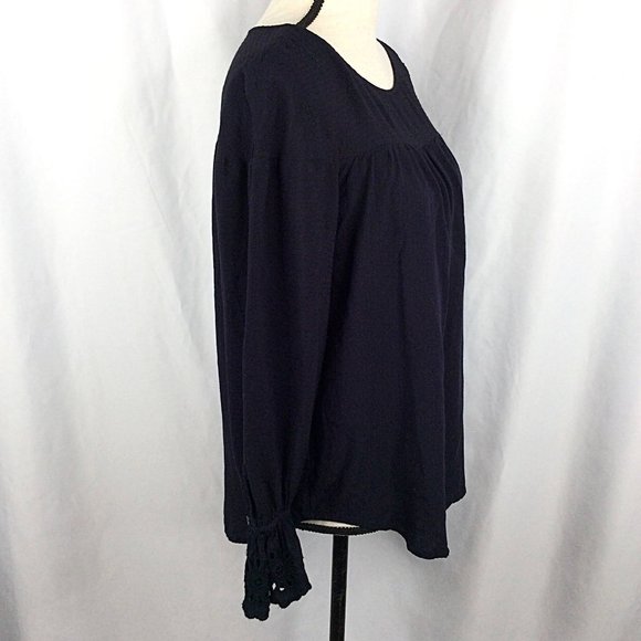 Ann Taylor LOFT Blouse Womens Size Small Ruffle Eyelet Cuff Embroidered Striped - Picture 2 of 8